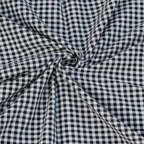 White Black Gingham Checkered Fabric