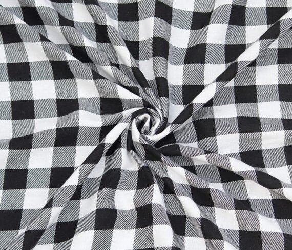 Unstitched Cotton White and Black Flannel Check Fabric