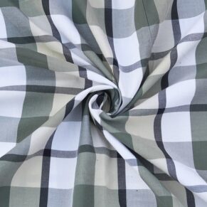 Green White 100% Cotton Checkered Fabric