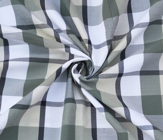 Green White 100% Cotton Checkered Fabric