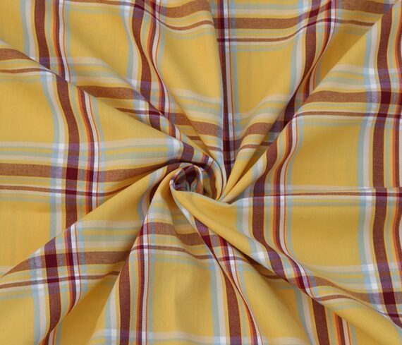 Yellow Checkered Cotton Fabric For Shirt