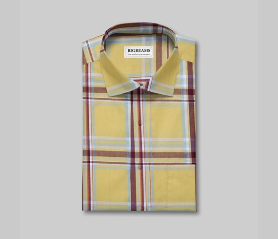 Yellow Checkered Cotton Fabric For Shirt