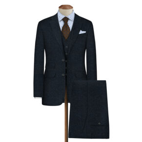 Navy -Blue Wool Tweed Fabric For Three Piece Suit