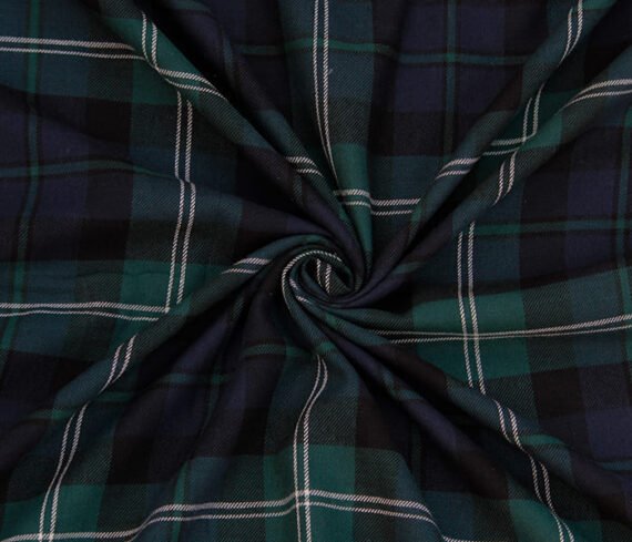 Green Blue Cotton Twill Check Fabric