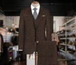 Dark Brown Herringbone Tweed Fabric