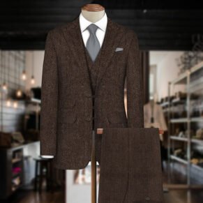 Dark Brown Herringbone Tweed Fabric