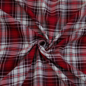 White & Red Tartan Check Shirt Fabric