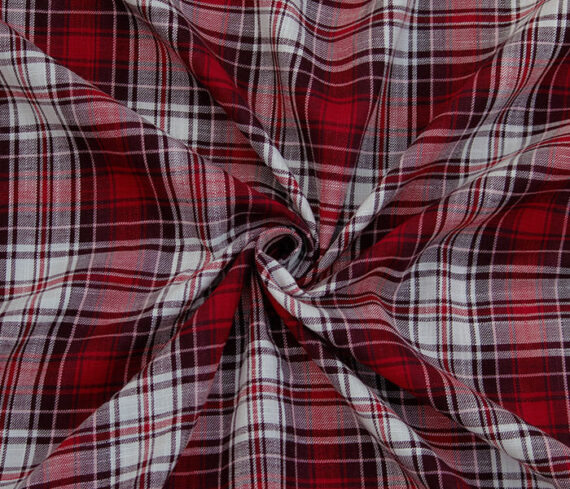 White & Red Tartan Check Shirt Fabric