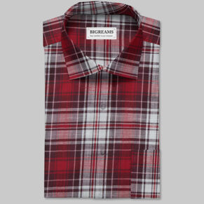 White & Red Tartan Check Shirt Fabric