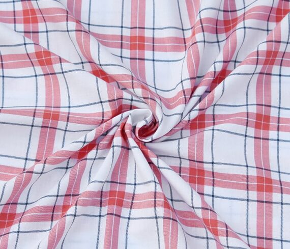 White & Red Tartan Check Shirt Fabric