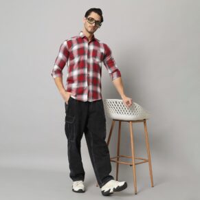 Flannel Red Twill Checked Shirt For Men's