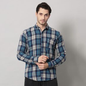 Men's Herringbone Blue Flannel Slim-Fit Shirt