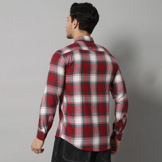 Flannel Red Twill Checked Shirt For Men's