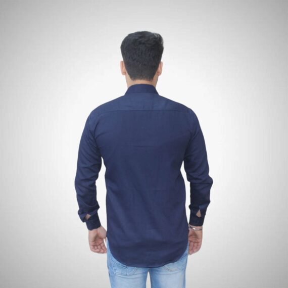 Navy Blue Solid Plain Cotton Shirt