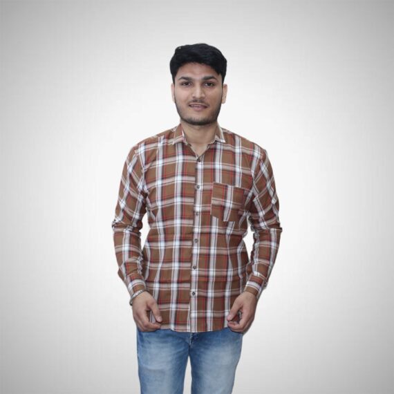 Light Brown Checkered Shirt For Men's