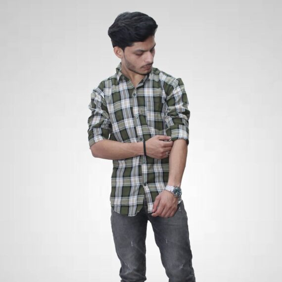 Olive Cotton Checkered Shirt For Men's