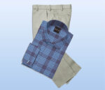 Cotton Indigo Checkered & Khaki Trouser Combo Fabric