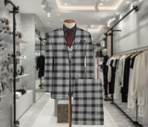 Grey Checkered Party Wear Blazer Fabric For Men's