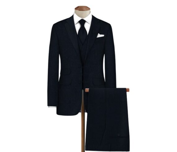 Dark Green & Black Herringbone Suit Fabric | Custom Tailoring