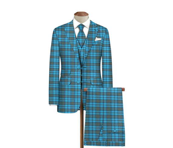 Sky Blue Checkered Wedding Suit Fabric