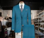 Cyan Color Unstitched Coat Pant Material