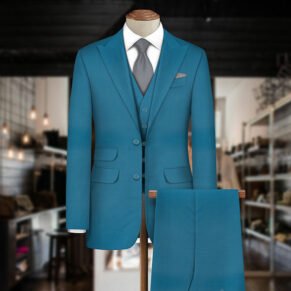 Cyan Color Unstitched Coat Pant Material