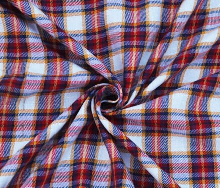 White Red Tartan Checkered Fabric