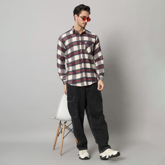 Men's Off White Flannel Checkered Shirt