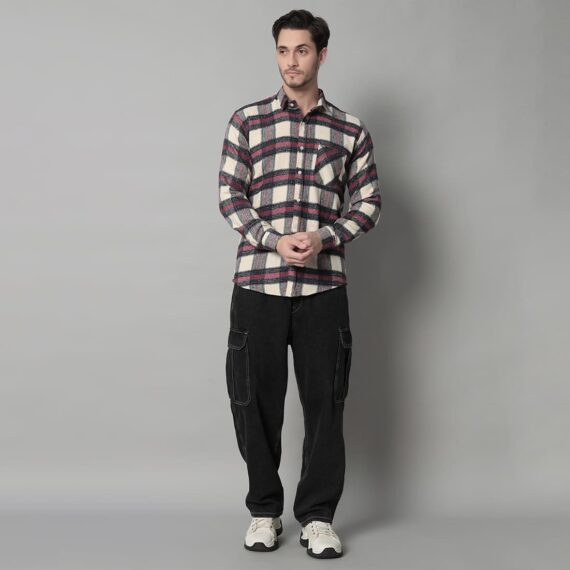 Men's Off White Flannel Checkered Shirt