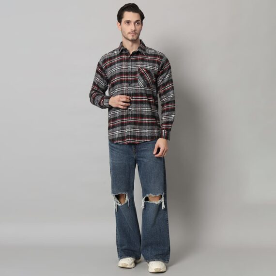 Black Brushing Plaid Shirt