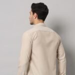 Men's Beige Cotton Oxford Long Sleeve Shirt