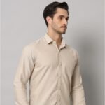 Men's Beige Cotton Oxford Long Sleeve Shirt