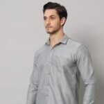 Men's Steel Grey Cotton Oxford Long Sleeve Shirt