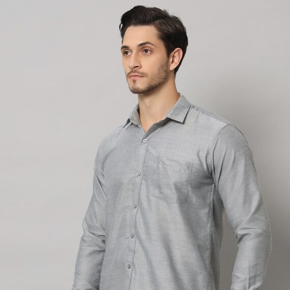 Men's Steel Grey Cotton Oxford Long Sleeve Shirt