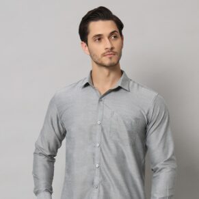 Men's Steel Grey Cotton Oxford Long Sleeve Shirt