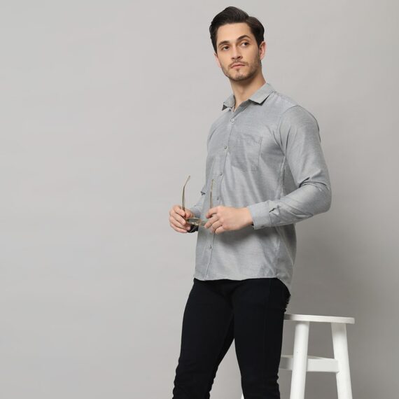 Men's Steel Grey Cotton Oxford Long Sleeve Shirt