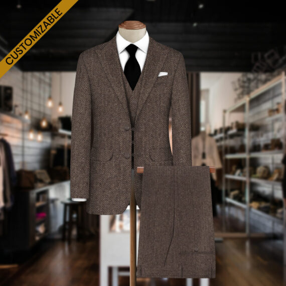 Customized Men's Wool Herringbone Suit Tailored Just for You