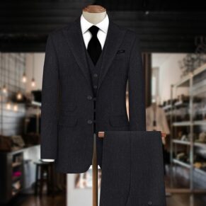 Navy Blue & Black Herringbone Suit Piece