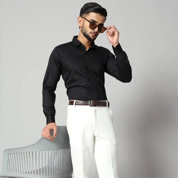 Black Formal Cotton Satin Shirt For Men's