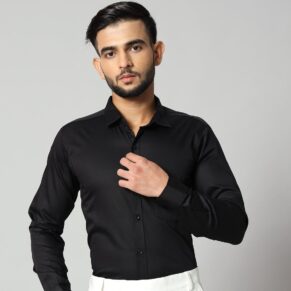 Black Formal Cotton Satin Shirt For Men's