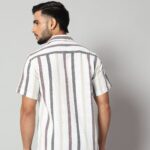 Men's White Striped Cotton Half Sleeve Shirt