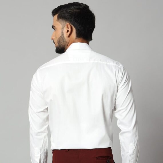 Men's White Office Wear Long Sleeve Shirt