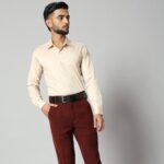 Men's Beige Office Wear Long Sleeve Shirt