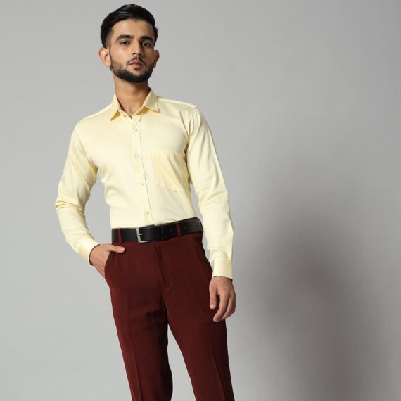 Yellow Color Plain Long Sleeve Shirt For Men's