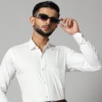 Men's White Office Wear Long Sleeve Shirt