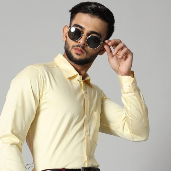 Yellow Color Plain Long Sleeve Shirt For Men's