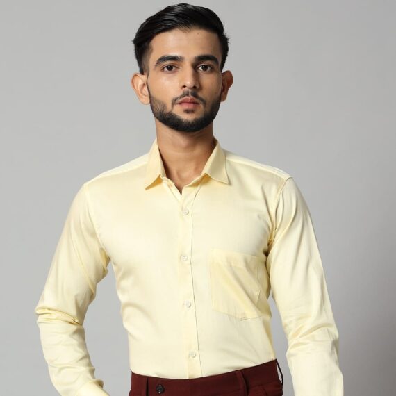 Yellow Color Plain Long Sleeve Shirt For Men's