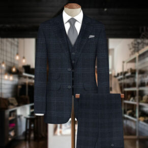 Unstitched Blue Plaid Three Piece Suit