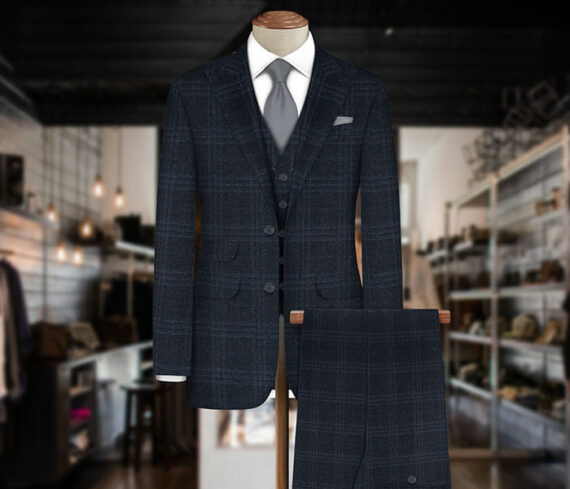 Unstitched Blue Plaid Three Piece Suit