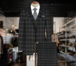 Olive Checkered Suit Piece For Men's